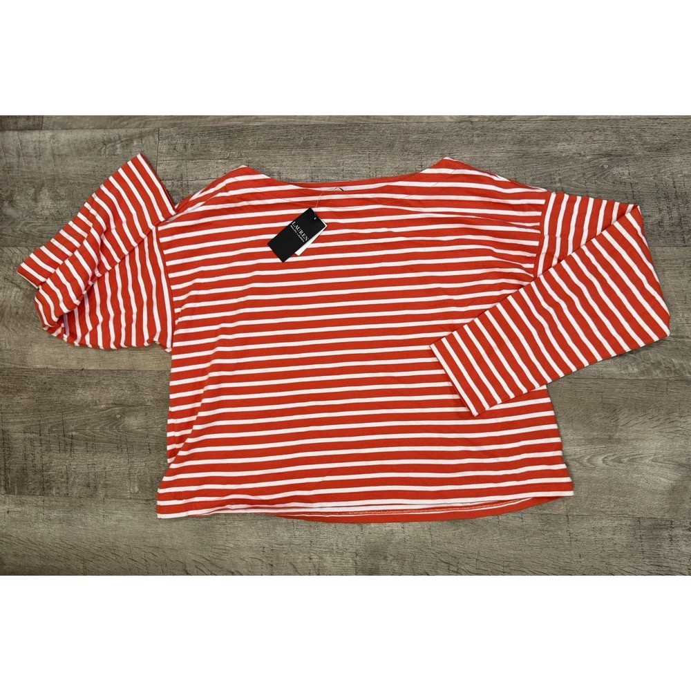 New Ralph Lauren Women's Orange White Striped Knit Boat Neck Top XL